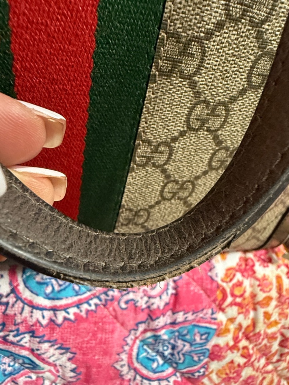 Gucci Brown GG Supreme Medium Canvas Tote with Green-Red Stripe - Picture 13 of 16